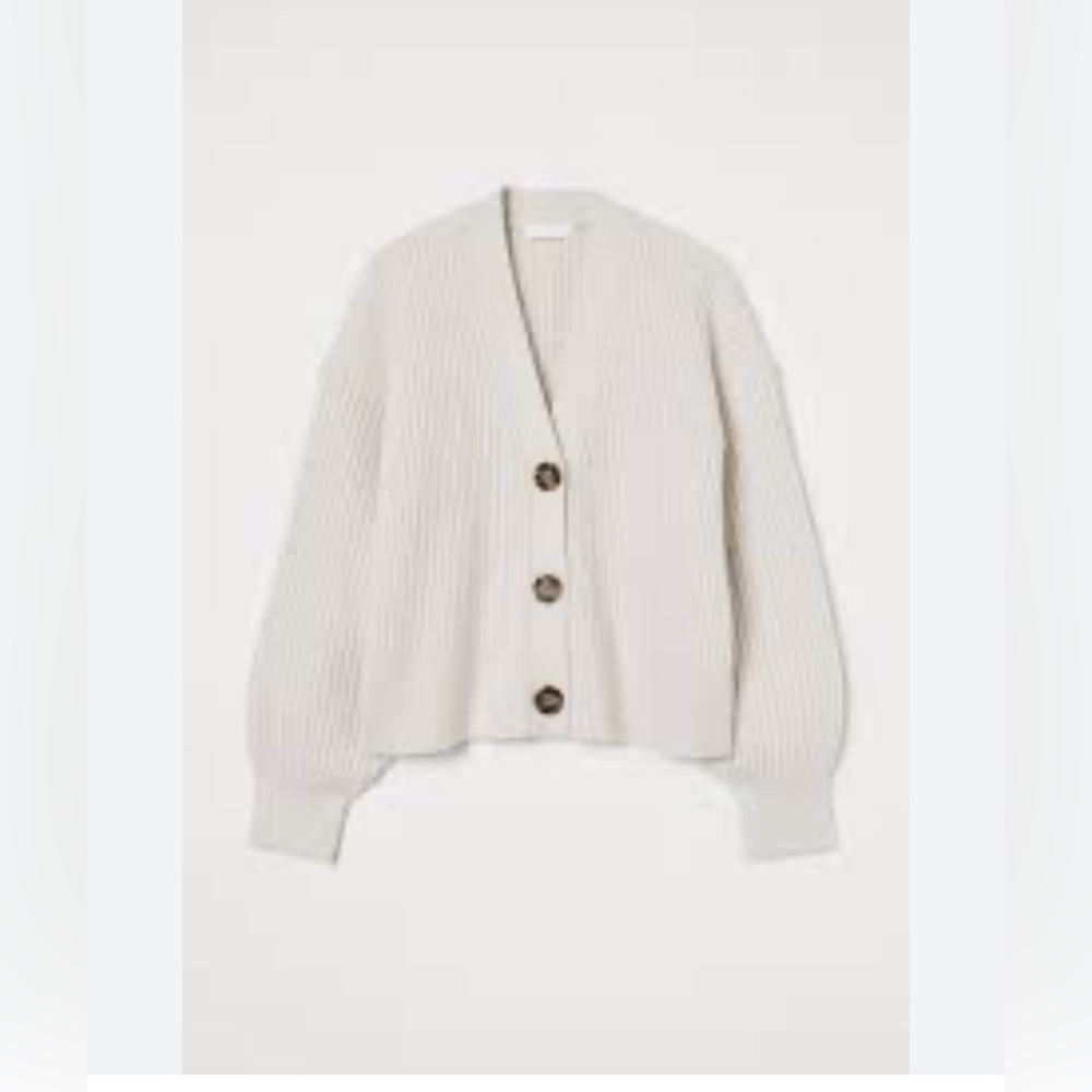 H&M Cream Ribbed Cardigan Sweater